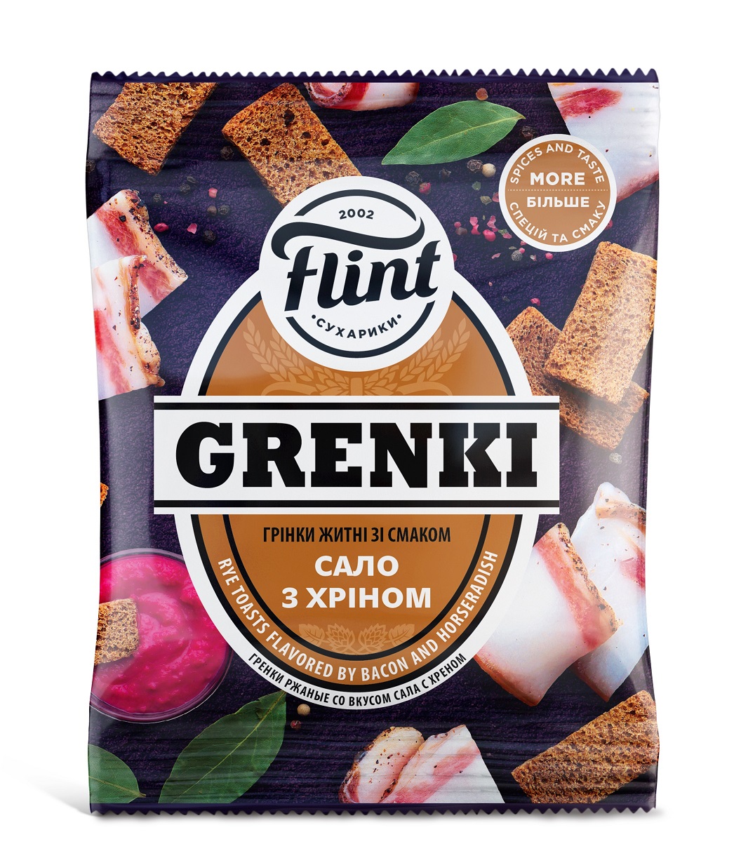 FLINT GRENKI Peekoni- ja mädarõikamaitselised leivakesed