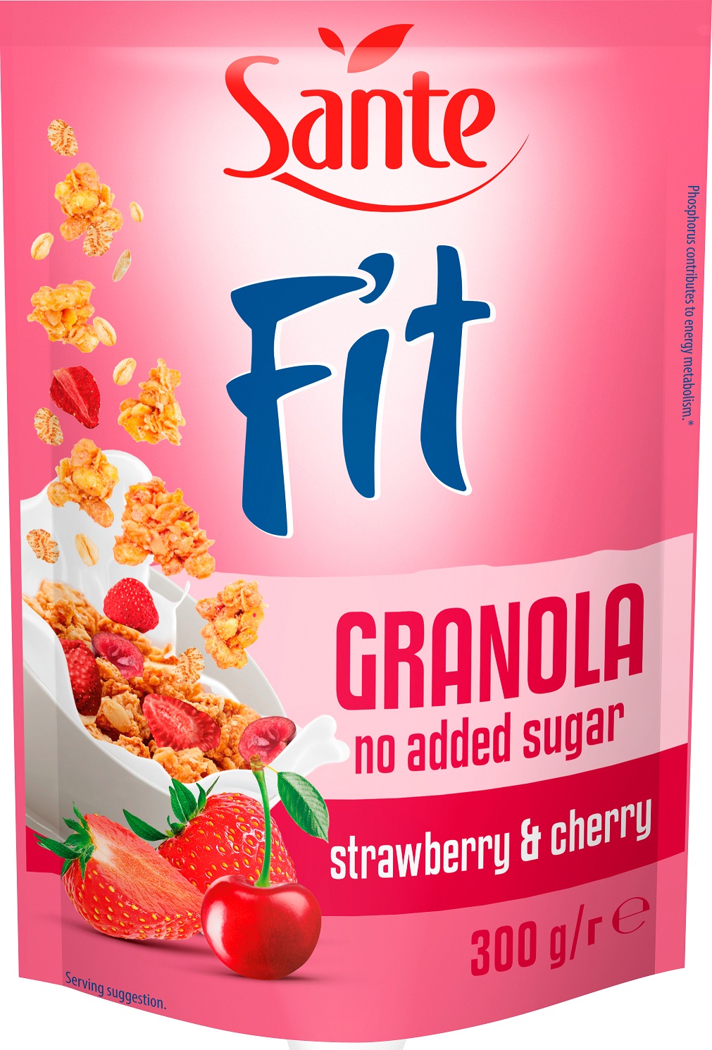 SANTE FIT GRANOLA Maasika-kirsi müsli, ilma lisatud suhkruta