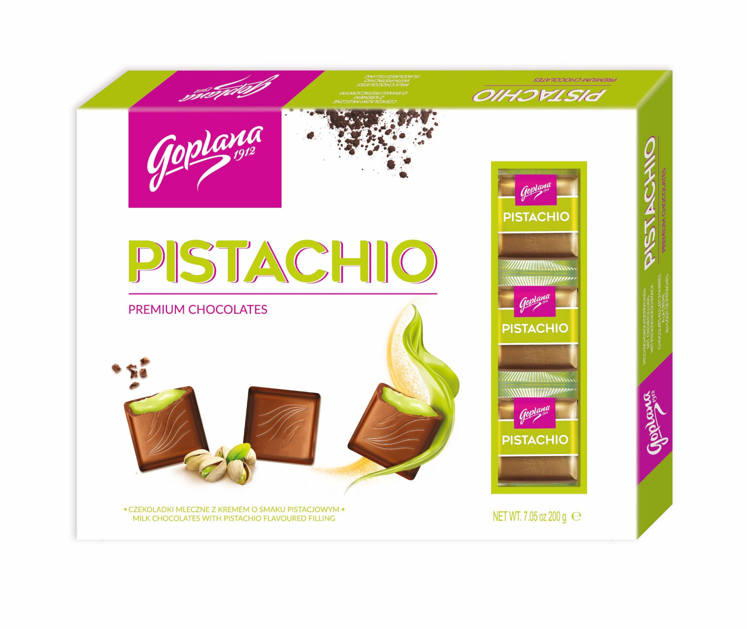 GOPLANA piimashokolaadid pistaatsiamaitselise täidisega