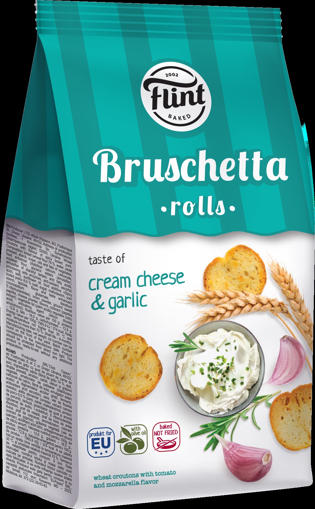FLINT Bruschetta Rolls Toorjuustu- ja küüslaugumaitselised saiakrõpsud 65g