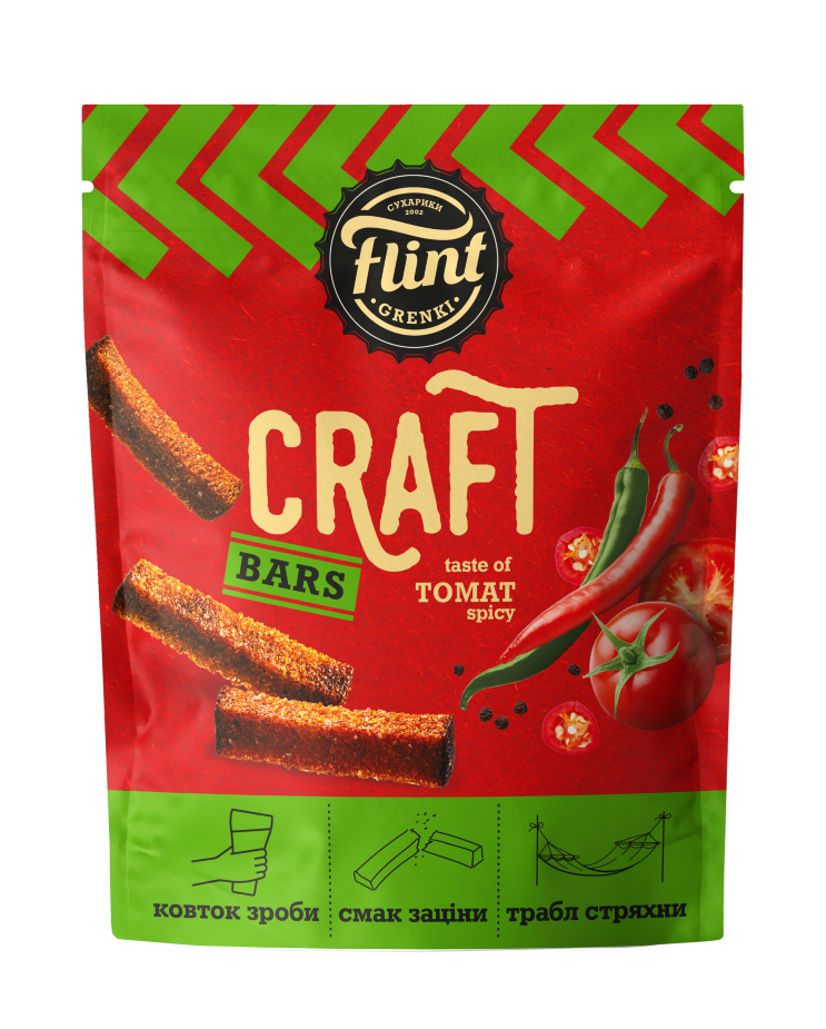 FLINT CRAFT GRENKI Vürtsikad tomatimaitselised krõbedad leivakesed 80g