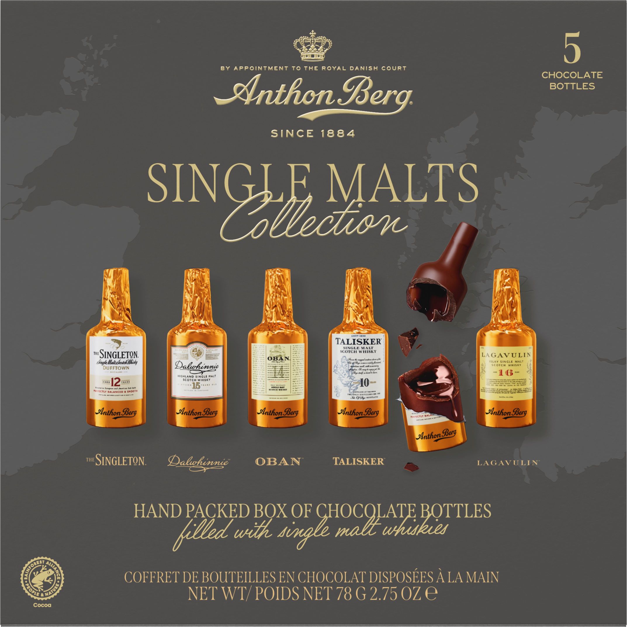 ANTHON BERG Single Malts Collection, tume sokolaad alkoholitäidisega